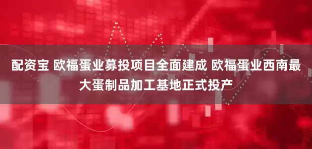 配资宝 欧福蛋业募投项目全面建成 欧福蛋业西南最大蛋制品加工基地正式投产